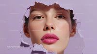 Beautiful Woman with Radiant Pink Lips and Artistic Background