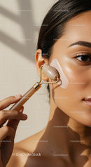 Close-up of Woman Using Jade Roller on Face for Skin Relaxation