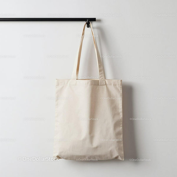 Minimalist Canvas Tote Bag Hanging on Wall Hook JPG Mockup Image