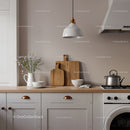 Modern Kitchen with Wooden Cutting Boards and White Bowls