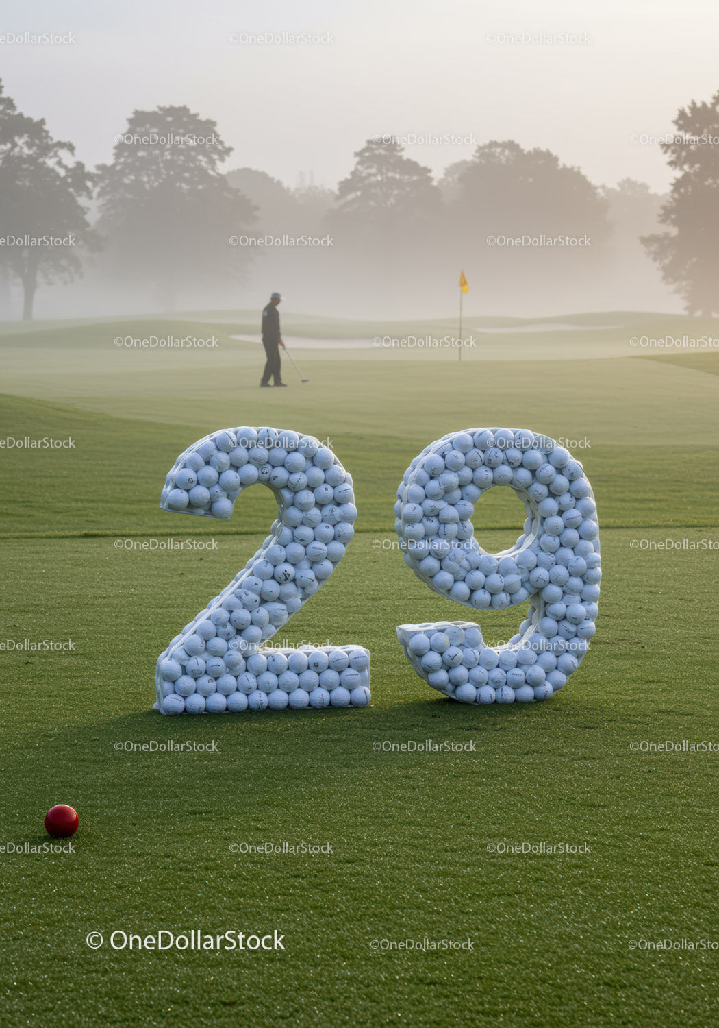 Golf Course Morning with Number Twenty Nine Balls Display