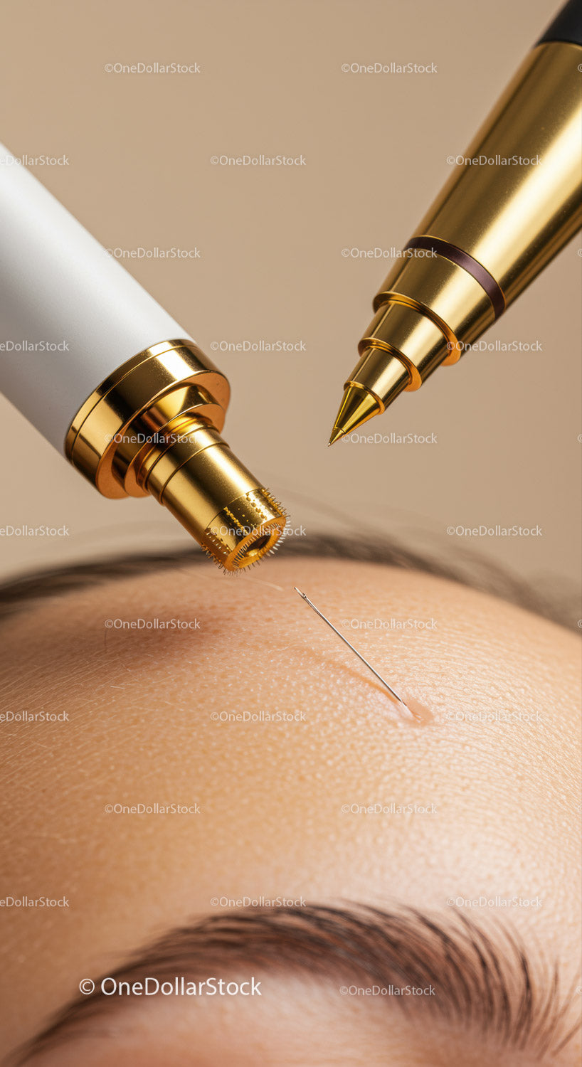 Close-up of Cosmetic Injection Device Performing Facial Treatment