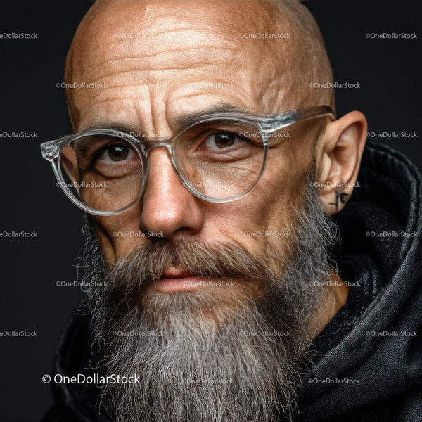 Stylish Portrait of a Mature Man with a Beard and Glasses