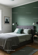 Stylish Modern Bedroom with Green Accent Wall and Cozy Bedding