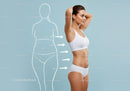 Slimmed Female Body with Fitness Diagram Against Blue Background