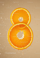 Fresh orange slices suspended with water droplets