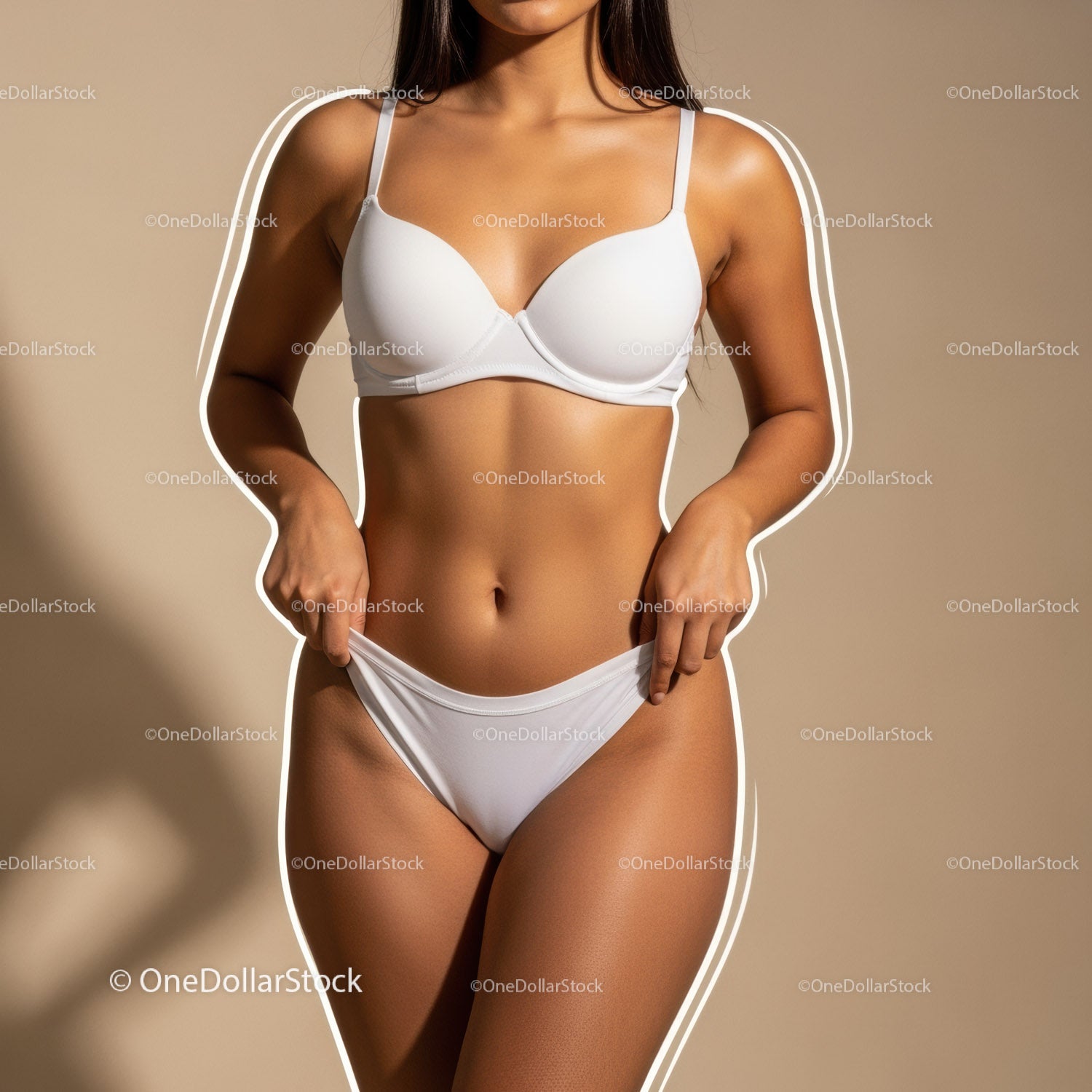 Stylish White Lingerie Set on Tanned Woman Body for Fashion and Beauty