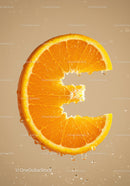 Fresh Orange Slice with Water Droplets on Beige Background