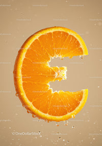 Fresh Orange Slice with Water Droplets on Beige Background