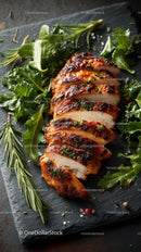 Grilled Beef Ribs with Fresh Green Herbs on Plate