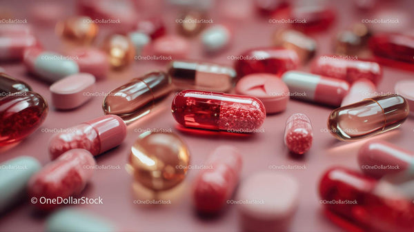 Colorful Capsules and Pills in Various Shapes and Sizes for Healthcare