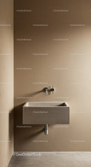 Modern Beige Wall-Mounted Concrete Sink with Metal Faucet in Minimalist Bathroom