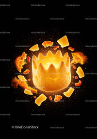 Crispy golden chip crown with flying crumbs and pieces