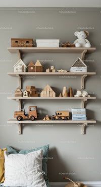 Children's Wooden Toys Display with Minimalist Nursery Decor