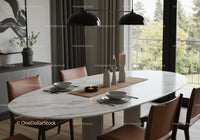Elegant Modern Dining Room with Marble Table and Candle Decor