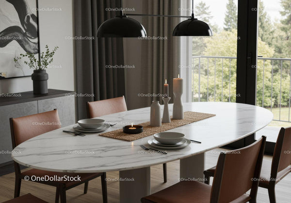 Elegant Modern Dining Room with Marble Table and Candle Decor