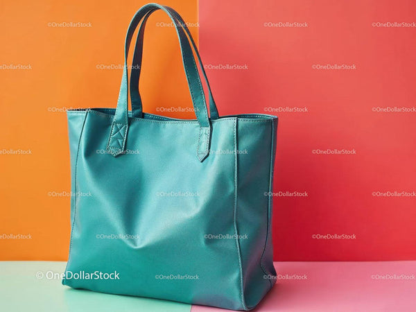Elegant Blue Leather Tote Bag with Modern Design for Women JPG Mockup Image