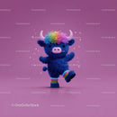 Colorful Furry Mascot with Rainbow Horns Wearing Boots and Smiling