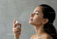 Young woman using facial mist for skincare and hydration