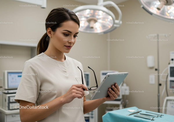 Pielęgniarka Korzystająca z Tabletu w Nowoczesnym Szpitalnym Środowisku Klinicznym