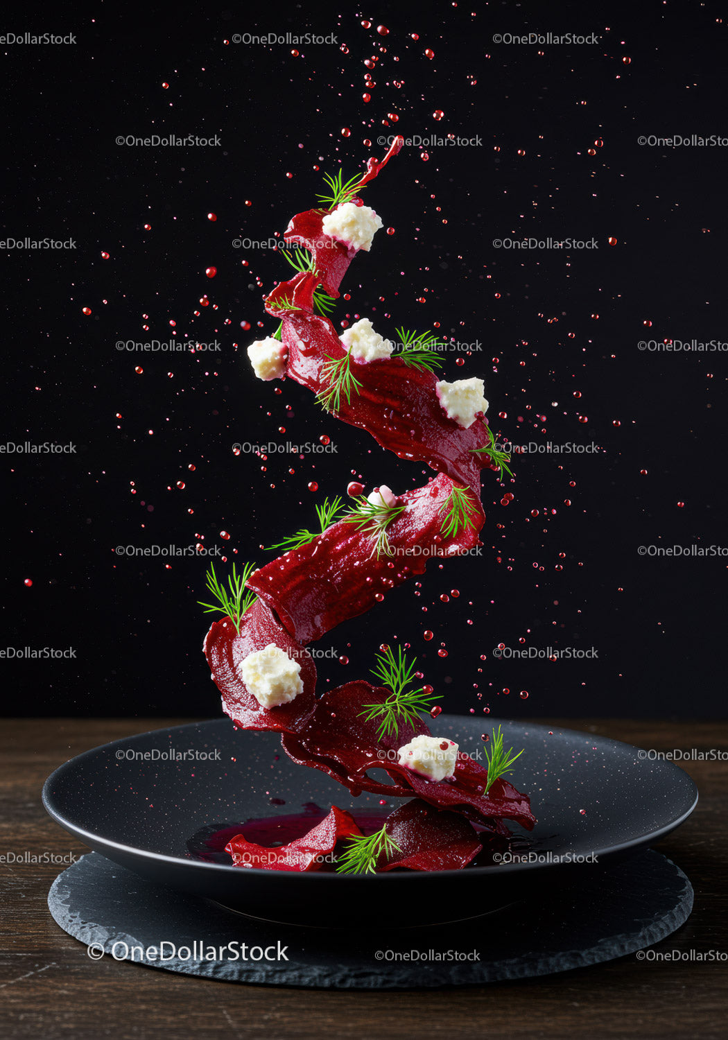 Artistic Beetroot Carpaccio with Cheese and Dill Splash