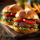 Juicy Gourmet Beef Burger with Tomatoes Lettuce and Toasted Buns