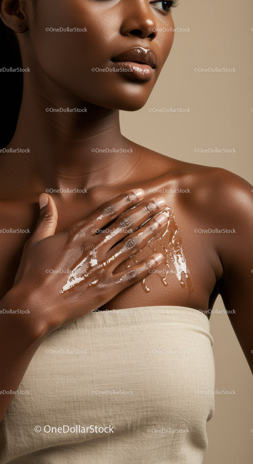 Close-up Portrait of a Dark-Skinned Woman with Glossy Lips and Smooth Skin