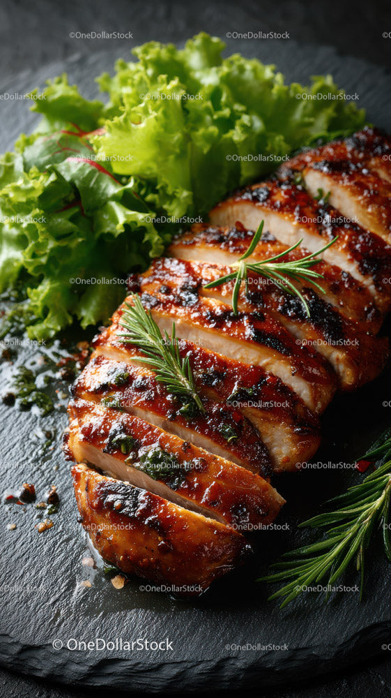 Herb-Garnished Grilled Chicken Breast with Fresh Greens