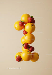 Number One Shaped from Fresh Oranges and Strawberries