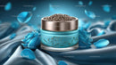 Luxury Blue Cosmetic Jar Surrounded by Elegant Floral Accents