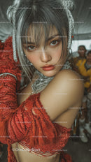 Vibrant Artistic Portrait of a Young Woman with Creative Hair and Red Dress