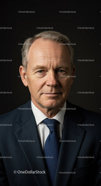 Professional Senior Man in Navy Suit and Blue Tie Portrait