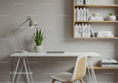 Modern Home Office with White Desk and Green Plant