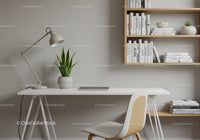 Modern Home Office with White Desk and Green Plant