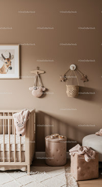 Modern Baby Nursery Decor with Wall Hooks and Plush Toys