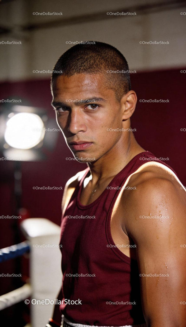 Focused Male Boxer Ready for Intense Workout Session