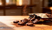 Chocolate cookies spilling with cocoa powder dust