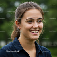 Smiling Young Woman Outdoors Green Natural Background Portrait