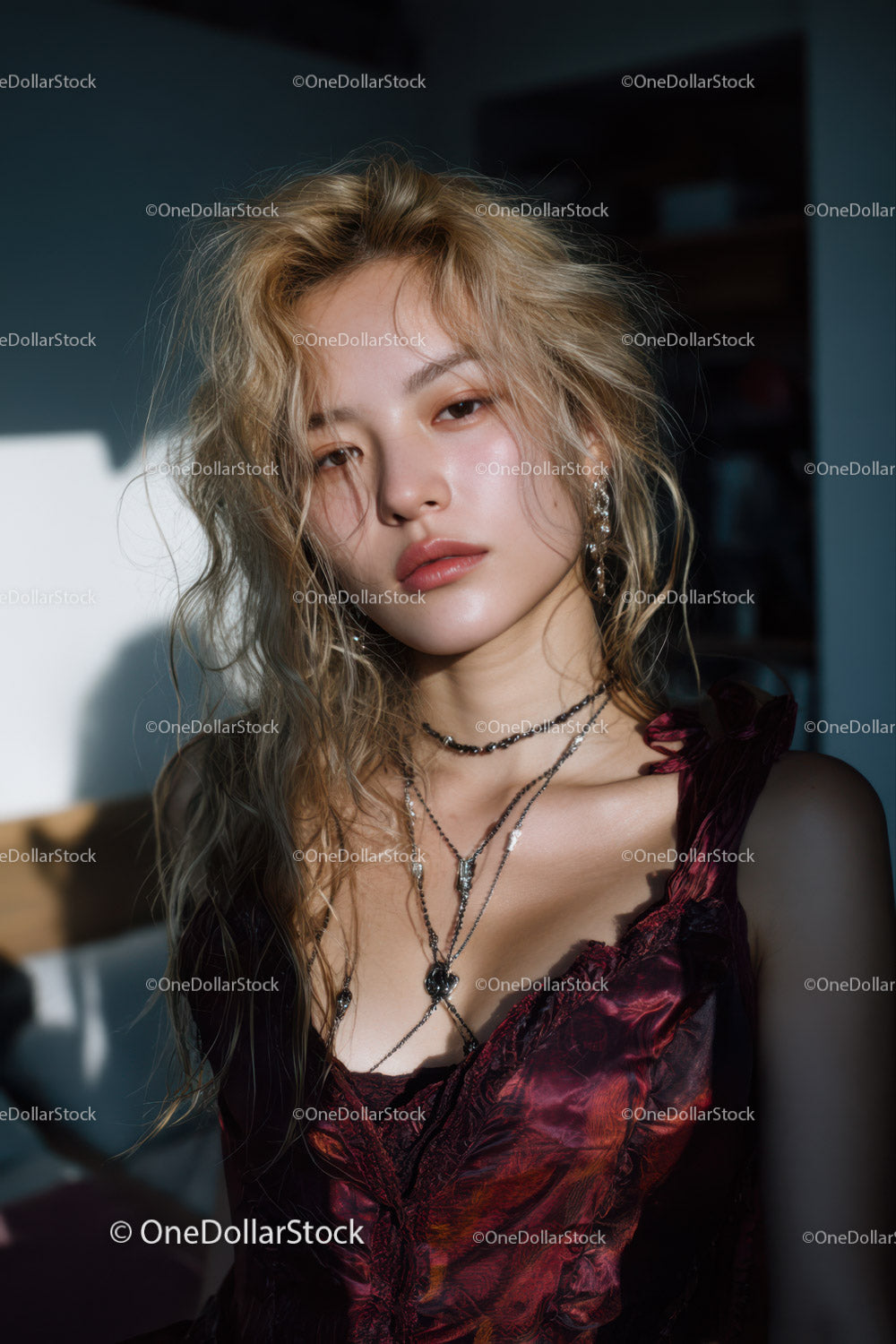 Stylish Young Woman in Velvet Dress with Jewelry Portrait