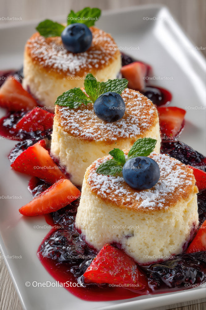 Cheesecake with Berry Compote and Fresh Fruit Garnish
