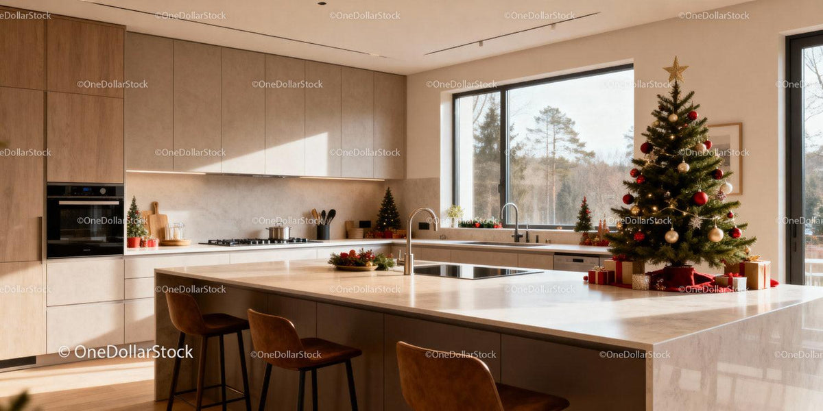 Modern Kitchen Decorated for Cozy Christmas Celebration