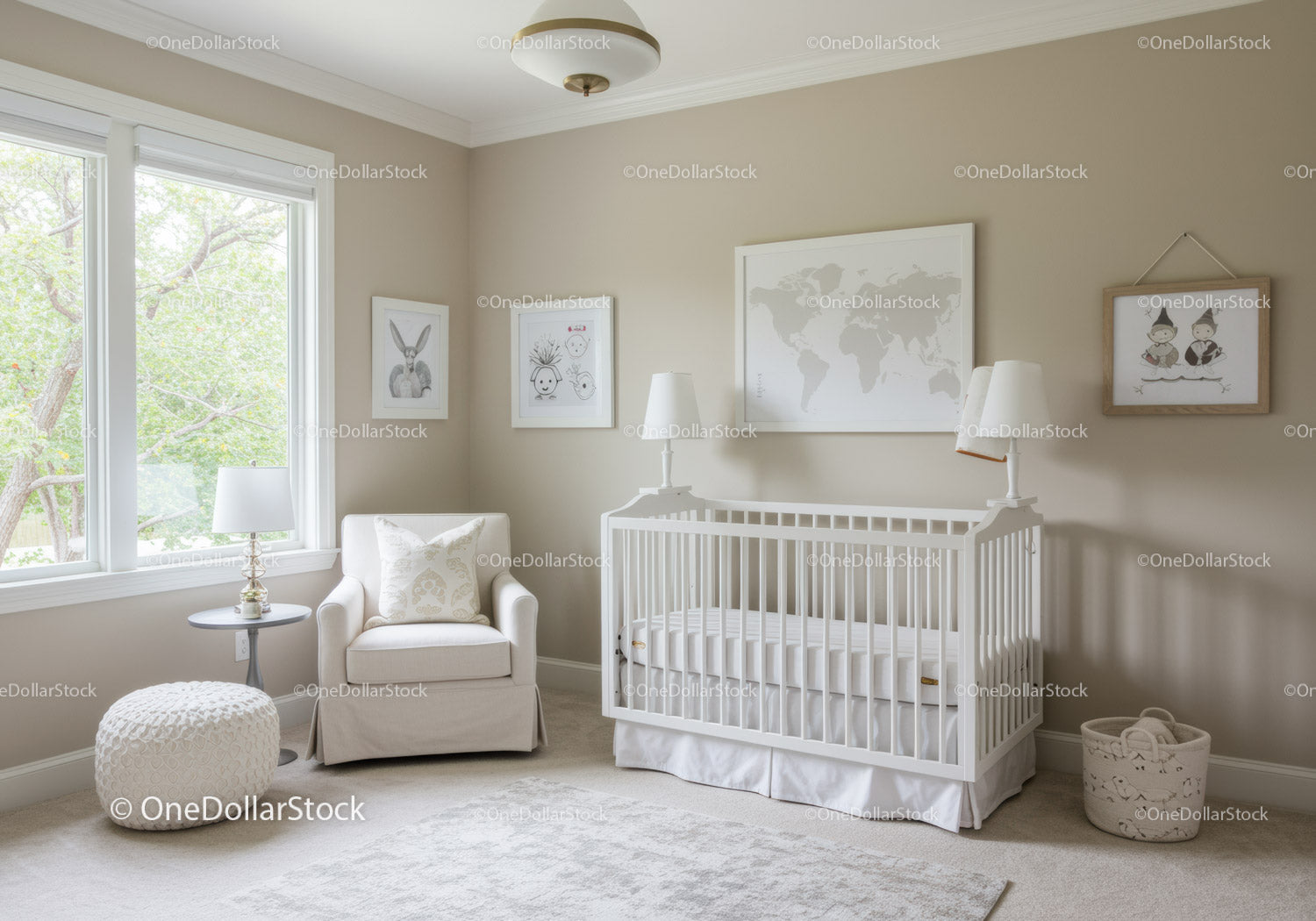 Cozy Nursery with White Baby Crib and Decorative Wall Art