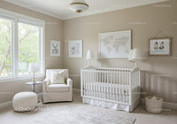 Cozy Nursery with White Baby Crib and Decorative Wall Art