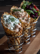 Assorted Ice Cream Cones with Yogurt and Smoked Salmon on Waffle Cones