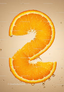 Fresh orange slices forming number two on beige background