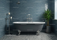 Vintage clawfoot bathtub in modern tiled bathroom