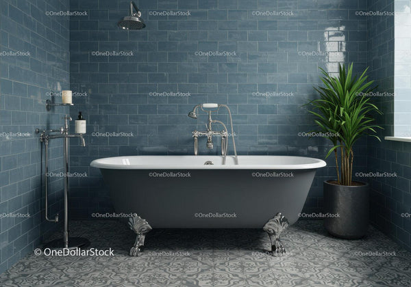 Vintage clawfoot bathtub in modern tiled bathroom