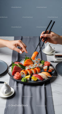 Fresh Sushi Platter with Salmon, Tuna, and Maki Rolls for Elegant Dining