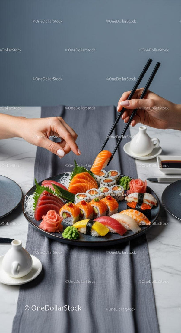 Fresh Sushi Platter with Salmon, Tuna, and Maki Rolls for Elegant Dining