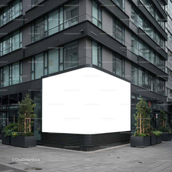 Modern building corner with large blank advertising panel JPG Mockup Image
